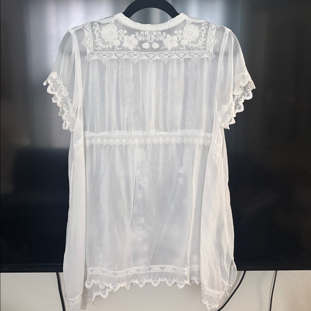 Johnny Was White Sheer Embroidered Tunic - Picture 7 of 10